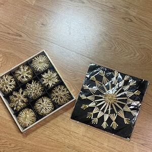 German Gold Straw Snowflake Ornaments Set